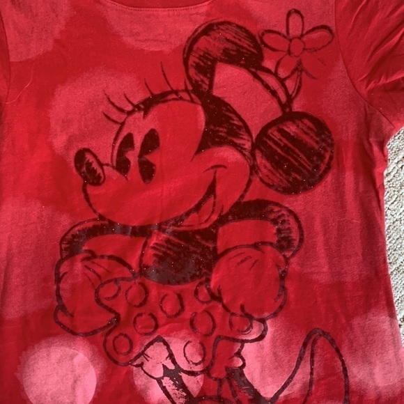 Disney Parks Minnie Red Tee Large with velvet and glitter - Picture 2 of 7